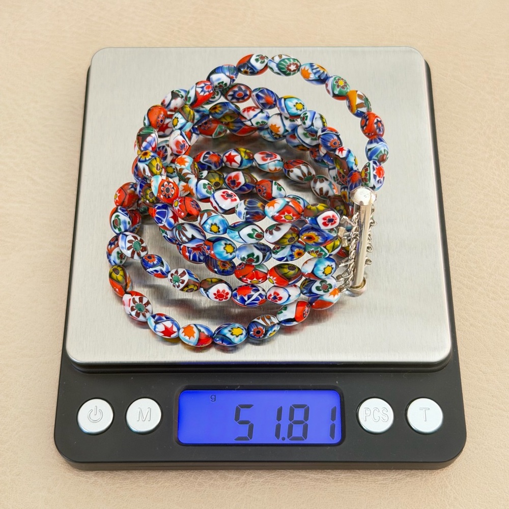 Vintage Murano Millefiori Glass Multi-Strand Bracelet 925 Sterling Silver Clasp - Picture 12 of 16